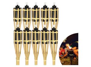 9441002159227 - 10x Gartenfackeln Set Lampen Fackeloel Docht 90cm Bambus Ölfackeln für draußen Lampenöl für fackeln Flammen Feuer Party Deko - Natur - Hengda