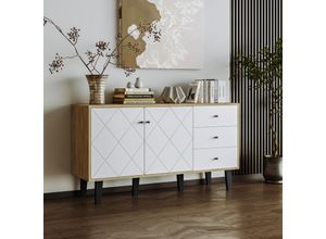 9441280139959 - Okwish - Modernes Sideboard mit viel Stauraum zwei Türen und drei Schubladen mit verstellbarem Regal für Esszimmer Wohnzimmer oder Küche (weiß)