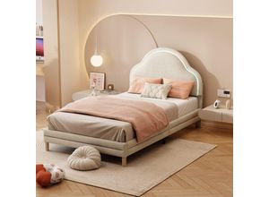 9441280766124 - Polsterbett mit wolkenförmigem Kopfteil mit wechselnden mehrfarbigen LED-Streifen Kinderbett mit Holzlatten Einzelbett Samt Beige 90x200cm