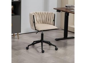 9441280783336 - Samtweicher Bürostuhl 360° drehbar One-Touch-Höhenverstellung Hohlrücken handgeflochtener Rücken Wohnzimmerstuhl mit stabilem Untergestell und 5