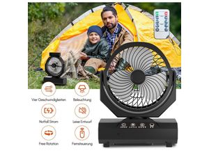 9442907594977 - Hengda Tragbarer wiederaufladbarer Ventilator - 20000mAh Camping-Ventilator mit Licht und Haken geeignet für Zelte im Freien