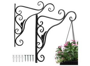 9442907673443 - Hengda - 2 Stück Haken Wandhalterung Blumenampel Landhaus Gusseisen 35 cm Konsole Regal Aufhänger Wandhaken Blumenhaken Laternenhalter Blatt