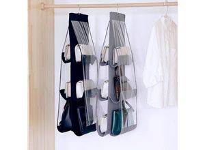 9446031660690 - Jusch - Hängender Handtaschen-Organizer 2 Stück 6 staubdichte Taschen Kleiderschrank-Aufbewahrungstasche (schwarz + grau)