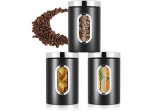 9446031662304 - Jusch - Luftdichte Kaffeedose aus Edelstahl Set mit 3 luftdichten Lebensmitteldosen mit Fenster Aufbewahrungsbox für die Küche