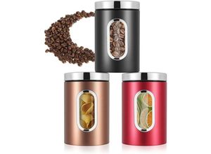 9446031662311 - Jusch - Luftdichte Edelstahl-Kaffeekanne Aufbewahrungsbox für die Küche Set mit 3 luftdichten Lebensmittelgläsern mit Fenster