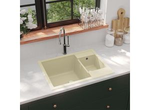 9451058552200 - Bonnevie - Küchenspüle Waschbecken Einzelbecken - mit Überlauf Doppelbecken Beige Granit BV301810 Beige