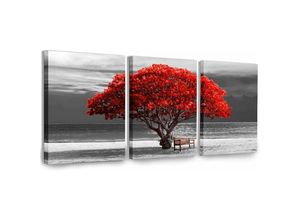 9454479662206 - Yuit - Modernes Wohnzimmer-Wandkunstgemälde 3-teiliges Gemälde Baum des Lebens Rot Natur Meer Landschaft Leinwanddruck Wanddekoration