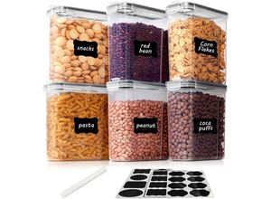 9454531412756 - Dolaso - 25 l BPA-freie Frischhaltedosen für die Speisekammer Set mit 6 + 24 Etiketten für Müsli Mehl (schwarz)