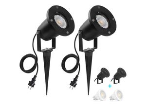 9454531412978 - 2er-Pack LED-Gartenlampe GU10-Gartenstrahler Gartenbeleuchtung mit Stab LED-Außenstrahler Rasenlicht 7 w 800 lm wasserdicht IP65 warmweiß