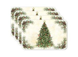 9454531422656 - Tischsets wendbar weicher pflegeleichter Kunststoff Vintage-Weihnachtsbaum-Design 4er-Set hergestellt in den usa - Dolaso