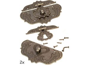 9459710041321 - (76 x 56 mm) Set mit 2 antiken Bronze-Eisenverschlüssen Möbelverschlüssen Beschlägen für Vorhangschlösser Schlösser an Truhen und Schiebekästen