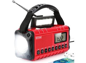 9459710389270 - Tragbares DAB UKW-Radio (rot) 5000 mAh Solarradio USB-Ladegerät Solarradio mit Notfall-SOS-Alarm Taschenlampe und Leselicht