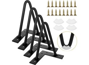 9459710462430 - Csparkv - Set mit 4 Haarnadel-Tischbeinen 15 cm schwarzes Metall-Couchtischbein mit Schrauben industrielles Möbelbein für Couchtisch Schrank mit