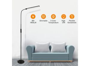 9460355642309 - Hengda - led 9W Stehlampe Stehleuchte Standampe mit Fernbedienung Wohnzimmer Bürolampe 4 Helligkeiten Flexibler Schwanenhals elegant Bettlampe