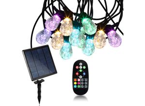 9460355644266 - Hengda - Solar Lichterkette 10M 15LEDs Mit Fernbedienung Außen Innenbereich 6 Modes Kugel Solar Beleuchtung Buntes Licht Deko IP44 - Warmweiß + 6