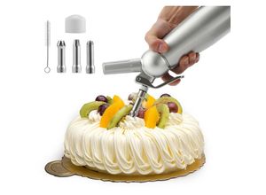 9460565041558 - Swanew - Distributeur de crème 500 ml en Aluminium siphon à crème professionnel en aluminium avec 3 buses pour chantilly crèmes et sauces