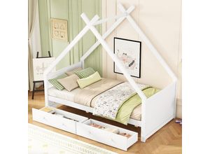 9471277630343 - Okwish - Babybett 90200cm Flachbett Hausbar zwei Staufächer minimalistisches Design weiß