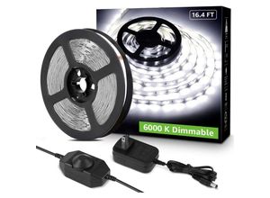 9473329596959 - Jusch - 10M dimmbarer LED-Streifen kaltweißer LED-Streifen 6000K 600 smd 2835 LEDs 24V selbstklebender LED-Streifen mit Dimmer Anschlüssen +