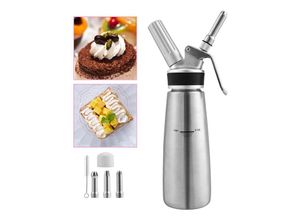 9475631351295 - Sahnespender Edelstahl Sahnebereiter 500ml Sahnesyphon mit 3 Edelstahl Deko-Düsen Rostfrei Schlagsahne Dispenser Für Desserts Gebäck Sahne Soßen und