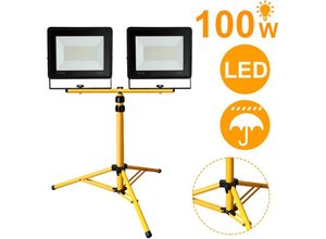 9475631366640 - SWANEW LED Fluter mit Stativ Arbeitsleuchten Strahler Hotel Baustrahler Flutlicht 2X100W Warmweiß - Schwarz 9475631366640 - SWANEW LED Fluter mit Stativ Arbeitsleuchten Strahler Hotel Baustrahler Flutlicht 2X100W Warmweiß - Schwarz