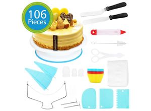 9475631419452 - 106x Backzubehör Torten Kuchen Spritzbeutel Spritztüllen Set Tortenplatte Deko - Vingo