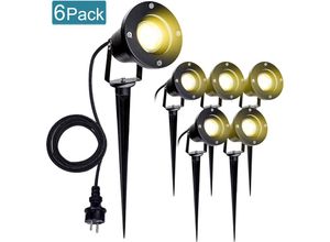 9475631426085 - 6er pack Gartenstrahler mit Stecker&Erdspieß 4w GU10 led Warmweiß IP65 Wasserdicht Außen-Gartenbeleuchtung für Terrassen Gärten Rasenflächen Wegen