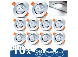 9475631446250 - 10x led Einbaustrahler 3W Decken-Spots kaltWeiß Einbauleuchte Einbauspot Drehbar