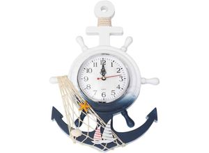 9475955136929 - Csparkv - Nautische Anker-Wanduhr Wandbehang Holzornament Boot Schiff Lenkrad Wanddekoration Segelboot Heimdekoration Strandhaus-Dekoration