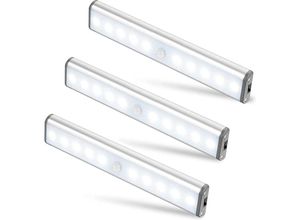 9479461627407 - 3er-Set 10 LED-Lampen kabellos wiederaufladbar über usb magnetisiert Bewegungssensor 2 Beleuchtungsmodi tragbar Schrankleuchte tragbare