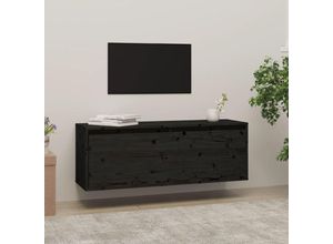 9483365992714 - Maisonchic - WandschrankWandhängeschrankBadschrankKüchenschrank Schwarz 100x30x35 cm Massivholz Kiefer VMIEB60285