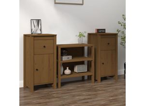 9486456857480 - Maisonchic - 2 Stk Sideboard Kommode Küchenschrank Aufbewahrungsschrank Honigbraun 40x35x80 cm Massivholz Kiefer NNDG9725