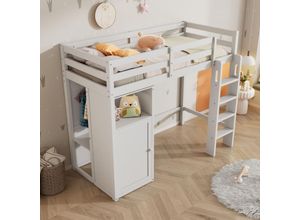9491277627976 - Kinderbett Hochbett mit Kleiderschrank und Regalen Kinderbett mit Lattenrost und Rausfallschutz Einzelbett Liegefläche 90x200 cm