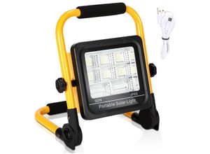 9496895825360 - Vingo - led Akku Fluter Solar Baustrahler 50W Arbeitsleuchte Handlampe Außenlampe - Gelb