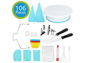 9496895825377 - 106x Backzubehör Torten Kuchen Spritzbeutel Spritztüllen Set Tortenplatte Deko - Vingo