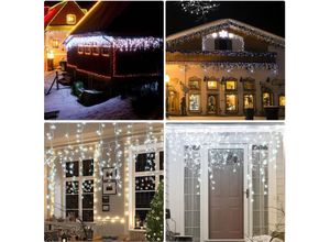 9496896039636 - Swanew - 10m led Eisregen Lichterkette Außen Innen 200 LEDs Deko led Eiszapfen 8 Modi mit Stecker Weihnachten Party Garten IP44 Kaltweiß