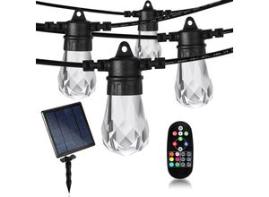 9496896320284 - Solar Lichterkette 15 LEDs mit Fernbedienung Außen- und Innenbereich Deko 6 Modes IP44 Wasserdicht Gartenlaube Licht - Warmweiß + 6 Farben - Hengda