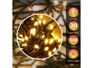 9496896327207 - Hengda - 20M 200 led Lichterkette für Weihnachtsbaum Warmweiße dunkelgrün Kupferdraht mit 8 Programmen LEDs für innen und außen IP44