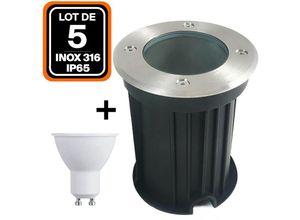 9501379414326 - Europalamp - 5er- Bodeneinbaustrahler Rund Edelstahl 316 Außen IP65 + Glühlampe GU10 7W Kaltweiß 6000K