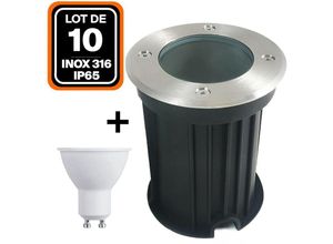 9501491741393 - Europalamp - 10er-Pack Bodeneinbaustrahler Rund Edelstahl 316 Außen IP65 + GU10 7W Glühlampe Neutralweiß 4500K