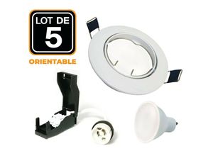 9502821361649 - Europalamp - 5 Spot encastrable orientable blanc avec GU10 led de 5W eqv 40W Blanc Chaud 3000K