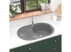 9504335184233 - Prolenta Premium - Granitspüle Einzelbecken Oval Grau - Grau