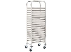 9506772656847 - Prolenta Premium - Tablettwagen für 16 Tabletts 38x55x163 cm - Silber