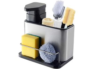 9559581857653 - Küchenspüle-Organizer Spülmittelspender mit Schwammhalter und Bürstenhalter Edelstahl-Küchenspüle-Schwammhalter multifunktionaler Bürstenhalter