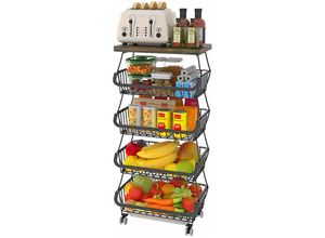 9562729822567 - Haloyo - Obstkorb 4 Ebenen mit Holzplatte Multifunktionaler AufbewahrungskorbGemüseregal stapelbarer Obst- und Gemüsekorb Obstständer Organizer für