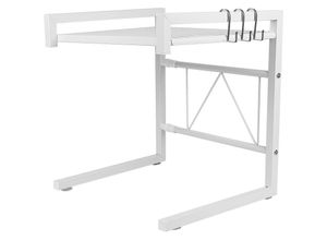 9587759763222 - Expandable Microwave Shelf 2-Tiermit 3 Hängenden HakengrössenverstellbarWeiß - Haloyo