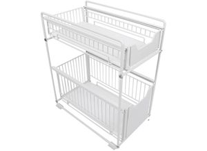 9587759763512 - Haloyo - 2 Ebenen ® SpülschrankregalSchiebe-Schrankkorbfür Zuhause Bad Küche374 x 265 x 44cmWeiß