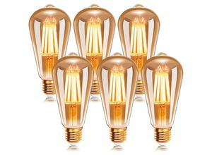 9588564716472 - LED-Glühlampe E27 ST64 6 w 2200 k Warmweiß Retro-Edison-Vintage-Glühbirnen antike Lampe 540 lm entspricht einer 48-W-Glühlampe 6 Stück