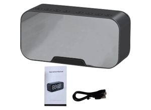 9770299141203 - Lntyq FM Digitaler Radiowecker mit USB-Ladeanschluss LED-Anzeige Sleep-Timer tragbarem Spiegel kabellosem Bluetooth-Lautsprecher Wecker für