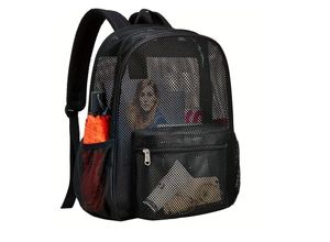 9770299150243 - Lntyq Netzrucksack robuster Netzrucksack leicht und waschbar durchsichtiger College-Rucksack mit zwei erweiterbaren Taschen auf beiden Seiten für