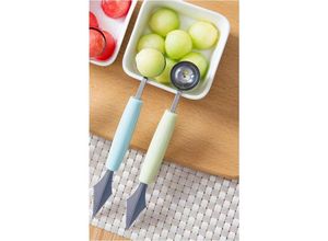 9771353114812 - 2 Stück Tranchiermesser Obst Tranchierwerkzeug Melonenlöffel mit Obstschäler 2-in-1-Obst Tranchiermesser Küchenwerkzeuge für Obstsalat diy- Grün